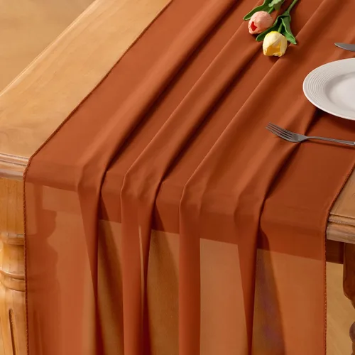 Miniatura 18 de Socomi Camino de mesa de gasa beige para verano, bohemio, rústico, de 10 pies, 29 x 120 pulgadas, decoración de camino de mesa de boda, decoración