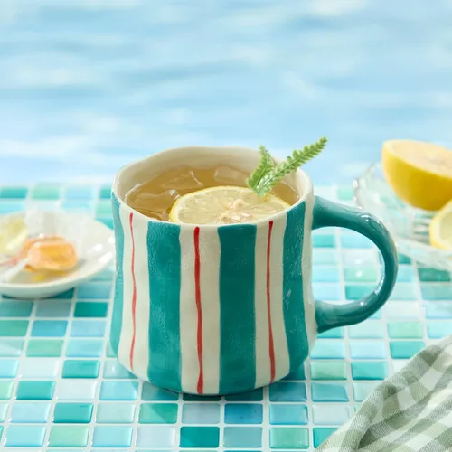 Miniatura 10 de Taza de café de cerámica a cuadros retro de 16 onzas, mango extragrande, apta para microondas, taza de té con patrón vintage para el hogar, oficina