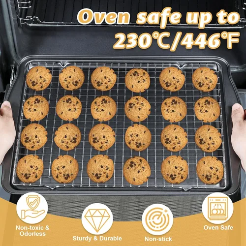 Miniatura 5 de Bandeja para hornear con rejilla de enfriamiento, bandeja de acero al carbono de 17 x 11 x 0.5 pulgadas para hornear [1 hoja + 1 rejilla], bandeja