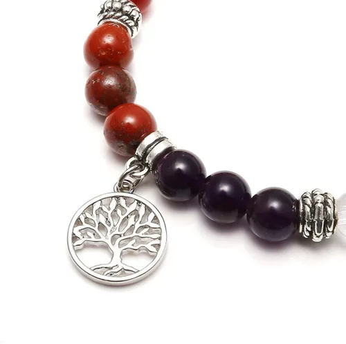 Miniatura 2 de JOVIV brazalete elástico de las 7 chakras con piedras preciosas y piedra de lava para balance de meditación y sanación yoga. cuenta de piedras