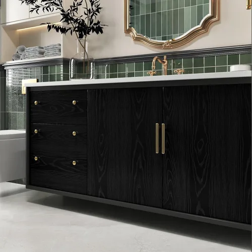 Miniatura 4 de Wallercity Papel de contacto de grano de madera negro texturizado para cocina, papel de contacto de madera autoadhesivo para armarios, impermeable