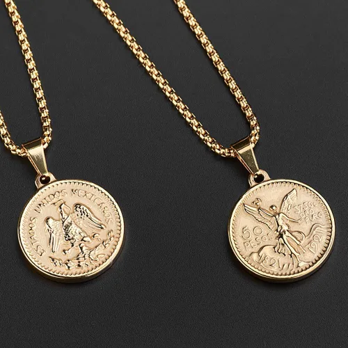 Miniatura 4 de Moneda mexicana Centenario Mexicano Moneda 50 Pesos Colgante Collar, 18K Colgante Collar Hombres Moneda Joyería