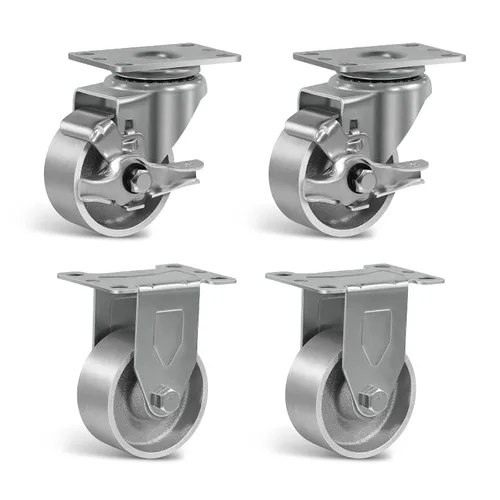 Miniatura 66 de Ruedas industriales resistentes de 3 x 1.25 pulgadas, capacidad de 350 libras, ruedas de hierro fundido y marco de acero para carros, carritos