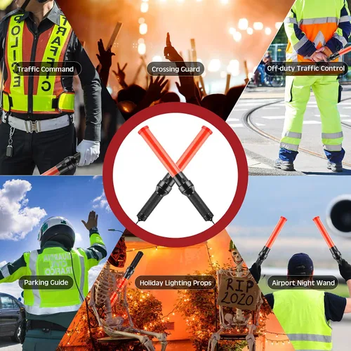 Miniatura 7 de Varita de tráfico de señales de 21 pulgadas, 6 piezas de vara de control de tráfico de seguridad, bastón iluminado multifunción con 2 patrones