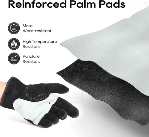 Miniatura 2 de TOPDC Guantes de trabajo de cuero para hombres o mujeres, guantes de cuero de piel de vaca para jardinería, soldadura TIG/MIG, motosierra, granja