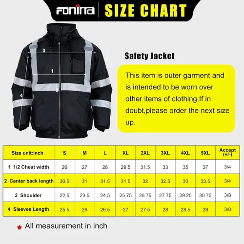 Miniatura 7 de FONIRRA - Chaquetas bomber de alta visibilidad con forro polar, ANSI Clase 2, chaqueta reflectante impermeable para hombres