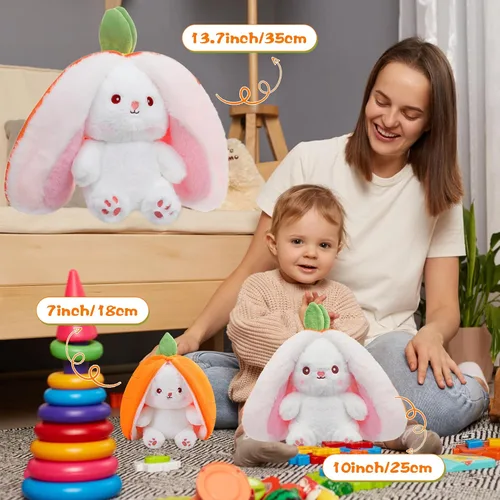 Miniatura 3 de MIAODAM Peluche reversible de conejo de zanahoria, orejas de conejo de zanahoria con cremallera, peluche de conejo de frutas, peluche de conejo
