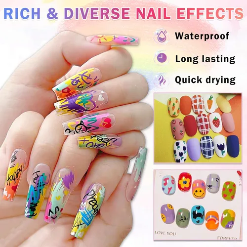 Miniatura 5 de IONSGAKO Juego de bolígrafos de arte de uñas de 12 colores, bolígrafos de esmalte de uñas, bolígrafo de dibujo de arte de uñas, secado rápido