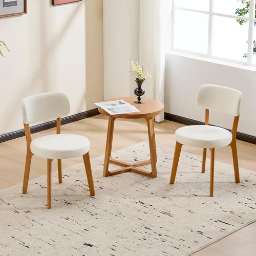 Miniatura 13 de Furniliving Juego de 2 sillas de comedor de madera de roble, silla de cocina tapizada de tela de lino moderna de mediados de siglo, sillas de Beige