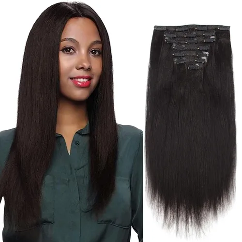 Miniatura 21 de ABH AMAZINGBEAUTY HAIR Extensiones de cabello lacio rizado con clip para mujeres negras, color natural, extensiones de cabello humano virgen