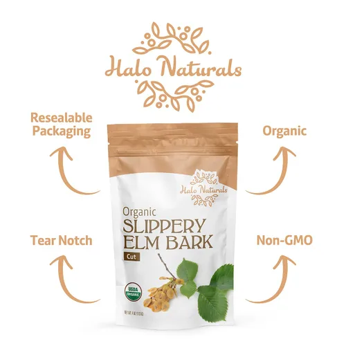 Miniatura 6 de Halo Naturals Corte orgánico de corteza de olmo resbaladizo, 4 onzas (Ulmus rubra) certificado por USDA, bolsa resellable, empaquetado