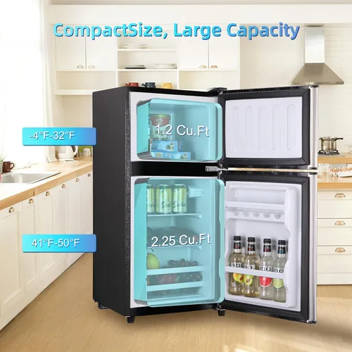 Miniatura 3 de Refrigerador dormitorio con congelador, refrigerador pequeño de 3.45 pies cúbicos con congelador para apartamento, temperatura ajustable de 7