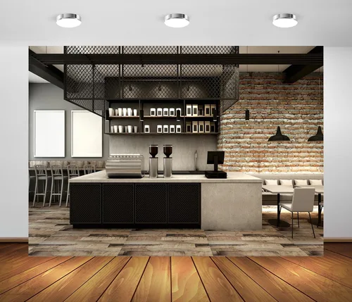 BELECO Telón de fondo de tela de 5 x 3 pies para fotografía, diseño moderno de loft, luces interiores de mostrador, decoración de pared de ladrillo,