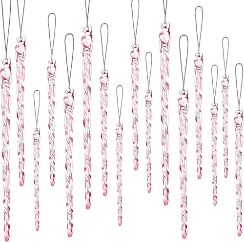 Boao Carámbano de vidrio de 3.5 a 7.8 pulgadas, adornos de Navidad de carámbanos de vidrio torcido, decoraciones colgantes (rosa, 25 unidades)