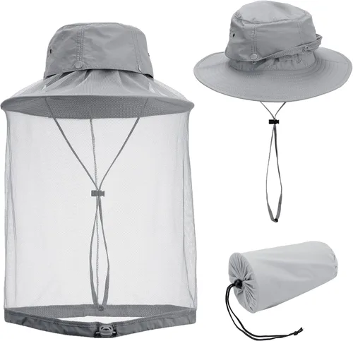 Miniatura 7 de Yoption Head Net Hat, Sun Hat Bucket Hat with Hidden Net Mesh for Men Women Outdoors Beekeeping Fishing Hiking Caqui