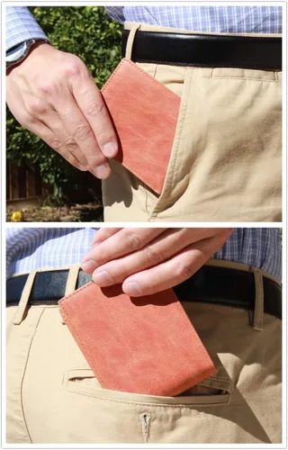 Miniatura 6 de KALMOR Cartera de bolsillo plegable de cuero para hombre con bloqueo RFID extra delgada con ventana de identificación