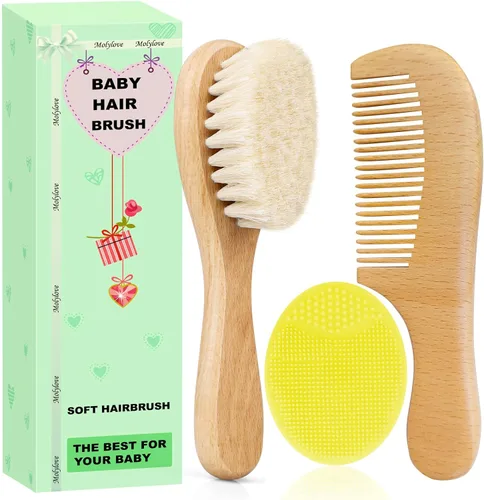 Miniatura 10 de Cepillo de Cabello para Bebé, Cepillo de Madera con Cerdas de Cabra para Recién Nacidos y Niños Pequeños, Ideal para Costra Láctea, Regalo Perfecto