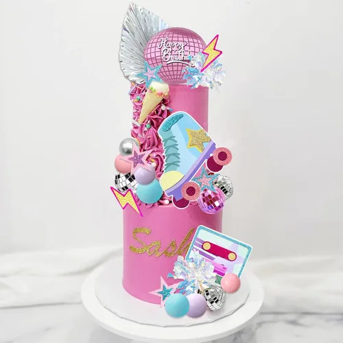 Miniatura 6 de 40 adornos para tartas de patinaje de los años 80 y 90, decoración retro de cumpleaños de niña con mini bolas para patinaje, suministros de fiesta