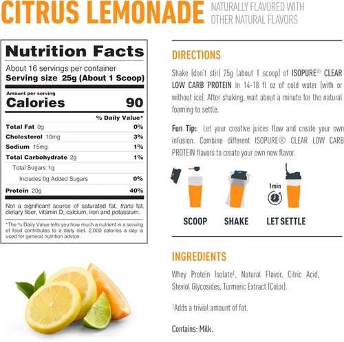 Miniatura 7 de Isopure - polvo de proteína de suero de leche con sabor a fruta ligera refrescante
