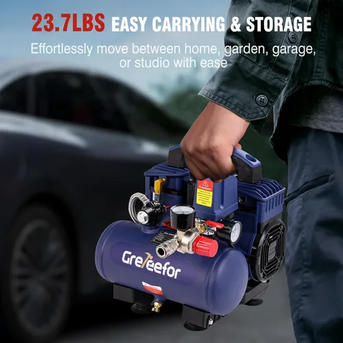 Miniatura 4 de Compresor de aire, 1 galón ultra silencioso portátil 60 dB, llenado rápido de 13 segundos, compacto de 1 galón, sin aceite para inflar neumáticos