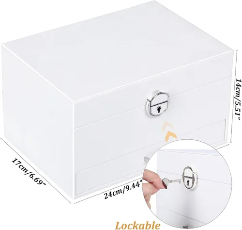 Miniatura 9 de Joyero de pendientes para mujeres y niñas, organizador de aretes de 5 capas, caja organizadora de joyas blanca con candado, collares y aretes