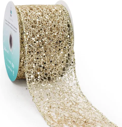 Miniatura 23 de Cinta con alambre de malla brillante con purpurina de 6 x 10 yardas, color negro para decoración del hogar, lazo para envolver regalos