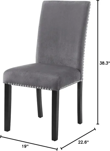 Miniatura 9 de Cobre - Silla de comedor contemporánea de terciopelo con ribete de clavos, juego de 2, color gris
