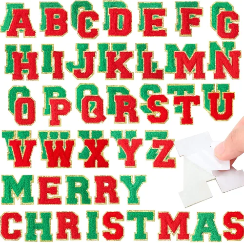 Miniatura 38 de WILLBOND 52 parches autoadhesivos de letras de felpilla de 2.2/2.8 pulgadas A-Z, calcomanías bordadas del alfabeto para ropa, bolsa, sombrero