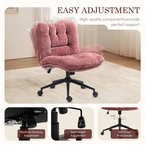 Miniatura 6 de Dowinx Silla Criss Cross con ruedas, cojín engrosado de doble capa, silla de tocador elegante de tela premium para el hogar, asiento ancho, rojo vino