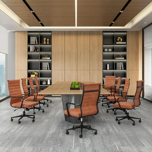 Miniatura 3 de Okeysen Silla de escritorio de oficina de cuero, sillas de sala de conferencias de cuero modernas de mediados de siglo, silla giratoria ergonómica