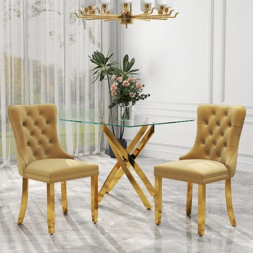Miniatura 41 de Juego de comedor de 3 piezas con superficie de vidrio transparente, juego de comedor cuadrado minimalista moderno de 36'', juego de mesa de cocina