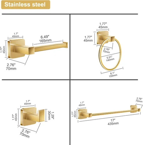 Miniatura 6 de Juego de accesorios de baño de 4 piezas, juego de toallero que incluye barra de toalla de mano de 17 pulgadas, anillo de toalla, ganchos