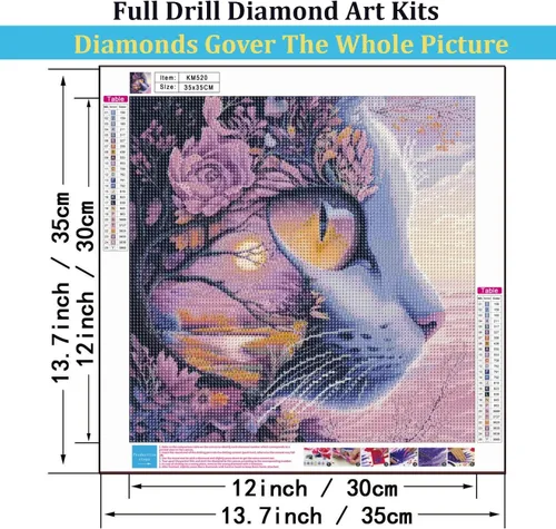 Miniatura 5 de Mosaflare Kits de pintura de diamantes 5D para adultos, arte de diamantes de gato en flor de cerezo para principiantes, pintura de taladro redondo