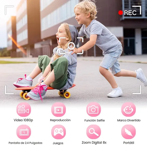 Miniatura 3 de Goopow Juguetes de Cámara para Niños de 3-8 Años Niñas Niños, Videocámara Digital para Niños con Cubierta Suave de Dibujos Animados, Mejor Regalo