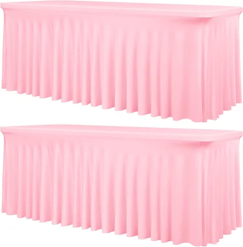 Miniatura 11 de fani Paquete de 2 faldas de mesa elásticas negras para mesa rectangular de 6 pies, manteles elásticos de elastano lavables con falda, mantel