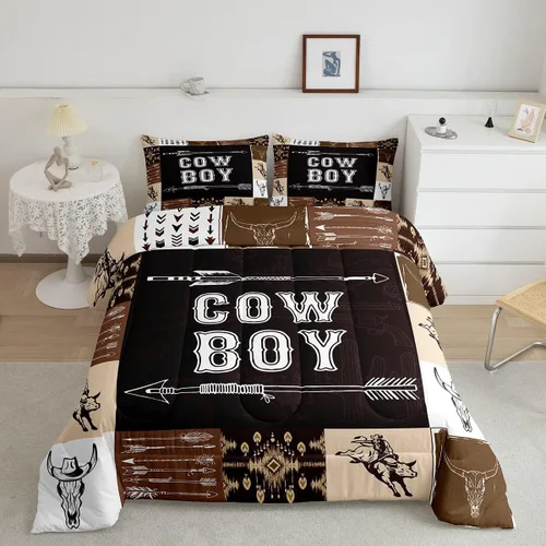 Miniatura 38 de Juego de edredón de vaquero, tamaño King, juego de ropa de cama de herradura con estrellas del oeste de Texas para adultos, hombres y niños, ropa