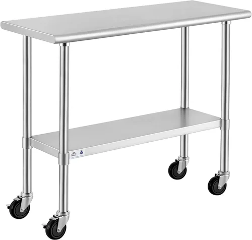 Miniatura 23 de Mesa de acero inoxidable para preparación y trabajo con protector contra salpicaduras, 24x72 pulgadas