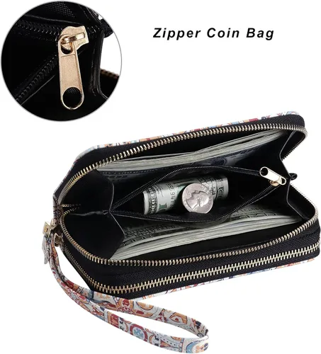 Miniatura 3 de Cartera de teléfono celular para mujer con doble cremallera y correa de muñeca extraíble