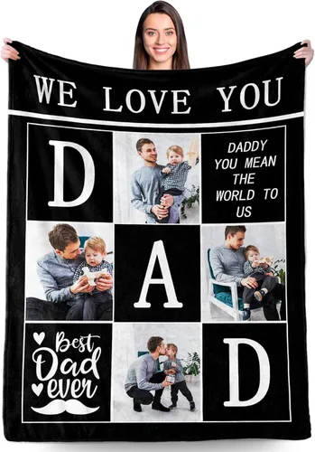 Regalos personalizados de cumpleaños para el día del padre para el mejor papá de parte de hija, hijo, esposa, niños, manta personalizada para papá,