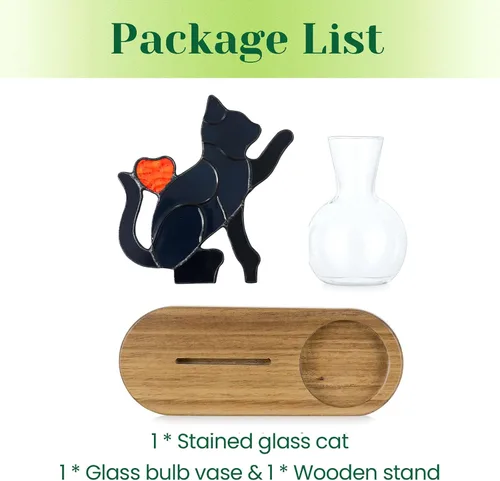 Miniatura 6 de Hewory Estaciones de propagación de gatos hechas a mano: maceta negra para gatos con soporte de madera para decoración de escritorio para amantes