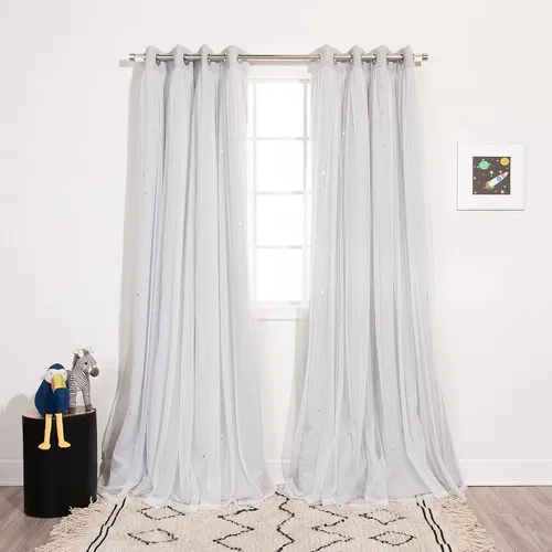 Miniatura 17 de Best Home Fashion Par de cortinas opacas con revestimiento de tul y corte láser, paneles de ventana con ojales plateados para dormitorio, habitación
