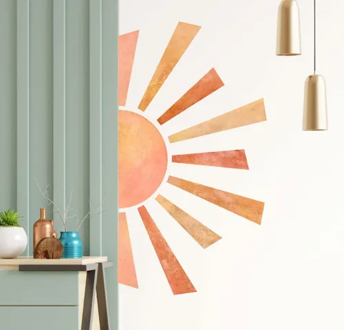 Miniatura 6 de Calcomanías de pared de medio sol de 46 x 26 pulgadas, removibles, grandes, bohemias, para pared, acuarela, pintadas a mano, vinilo para despegar