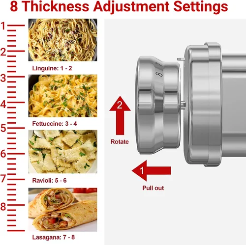 Miniatura 3 de Accesorio de metal para hacer pasta KitchenAid, accesorio de pasta 3 en 1 para batidora de pie, accesorio de rodillo de pasta ajustable de 8