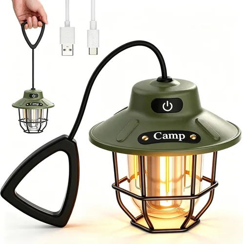 Miniatura 11 de Linterna de campamento de 1200 lúmenes, luz LED recargable con 4 modos de luz, linterna portátil USB al aire libre para campamento, senderismo