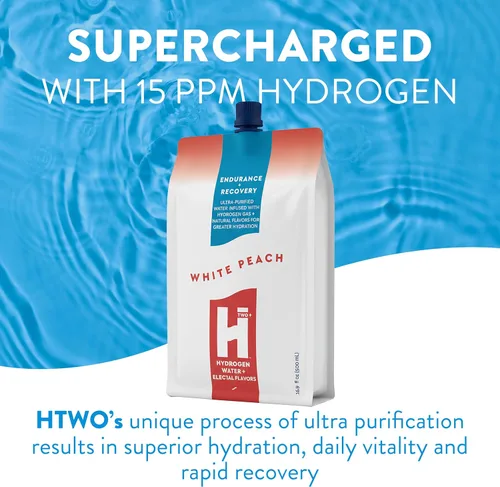Miniatura 3 de HTWO Agua de hidrógeno molecular premium, sabor a melocotón blanco, sin azúcar, paquete de 12 unidades de 16.9 onzas, bebida deportiva energética