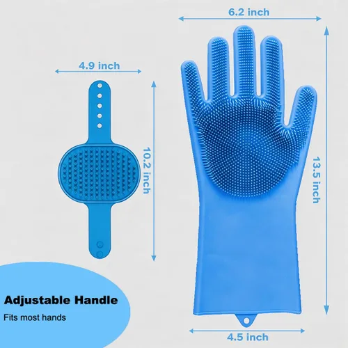 Miniatura 7 de 3 piezas de suministros de baño para perros, guantes de lavado para perros y cepillo de champú para mascotas, guante de lavado con 3000 cerdas Azul
