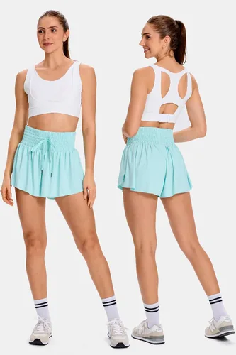 Miniatura 2 de Blaosn Pantalones cortos deportivos fluidos para mujer, entrenamiento, correr, gimnasio, yoga, falda pantalón de cintura alta, falda de sudor, ropa