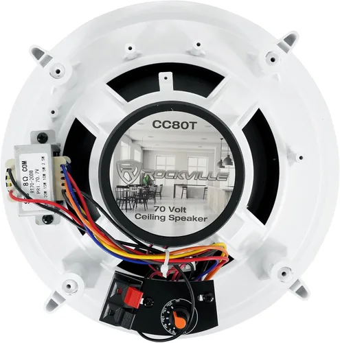 Miniatura 6 de Rockville Paquete CC80T: (10) altavoces de techo comerciales blancos de 8 en 2 vías 70 V para restaurante y bar, RCS180-6 amplificador Bluetooth