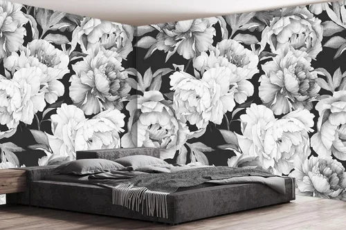 Miniatura 35 de MFWFM - Papel tapiz de peonías grises con diseño floral de acuarela para guardería (no se despega y pega)
