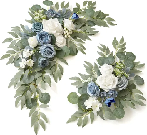 Muhanjia Letrero de boda con estampado de flores sintéticas (paquete de 2) para ceremonia, fiesta, recepción, entrada, decoración floral, caballete
